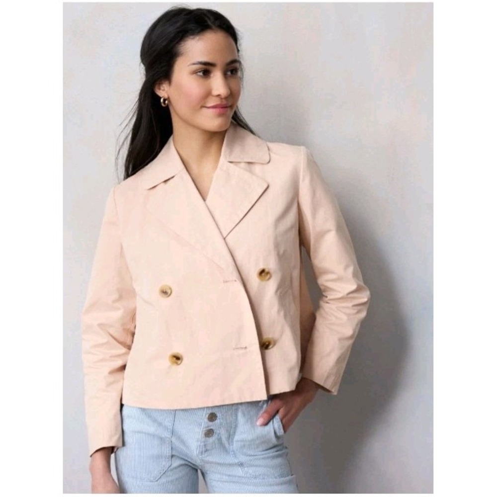 LC Lauren Conrad Womens Short Trench Coat Double Breasted Cropped‎ Blush M NWT